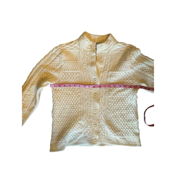 L L Bean Womens Cotton Fishermen Sweater Cardigan Ivory Heavyweight Sz Small - Picture 4 of 6